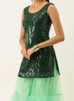 Teen Girls Green Georgette N Net Layered Palazzo Set Festive Wear
