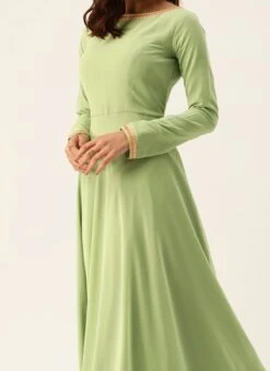 Teen Girls Green Georgette N Orange Printed Anarkali Suit Festive Wear