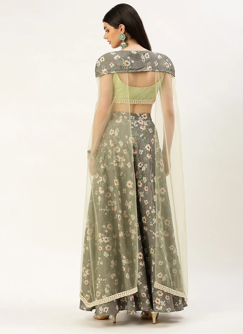 Teen Girls Green Georgette Printed Lehenga Set Festive Wear - Image 4