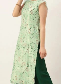 Teen Girls Green Muslin Print N Green Georgette Palazzo Suit Festive Wear