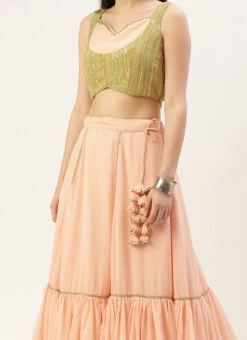 Teen Girls Green N Peach Sequin Embroidered Lehenga Festive Wear