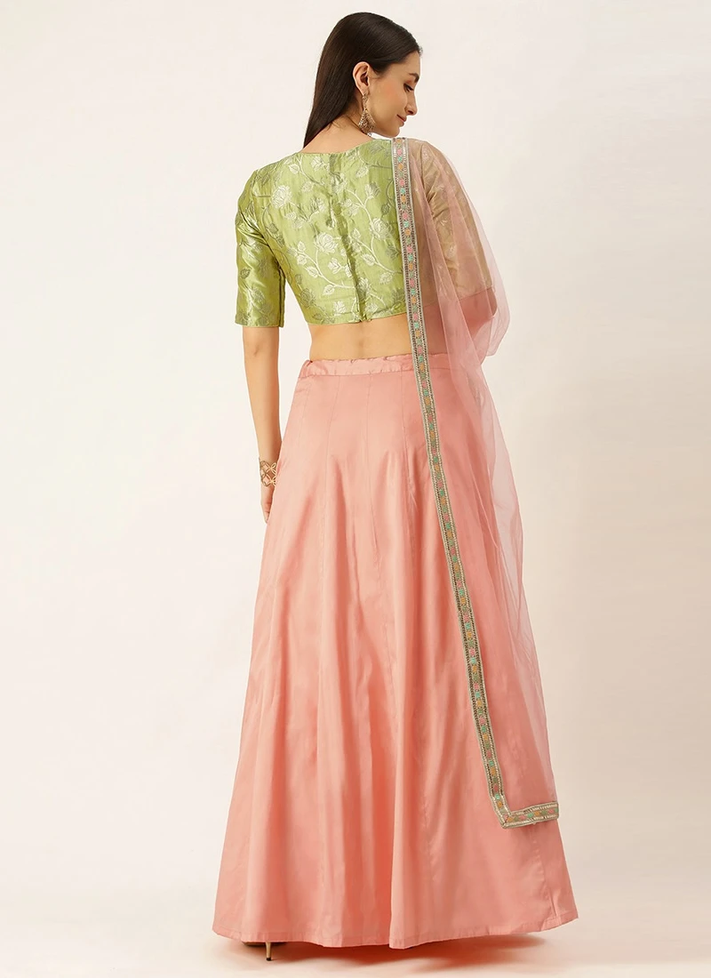 Teen Girls Green N Peach Taffeta Lehenga Festive Wear - Image 4