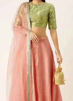 Teen Girls Green N Peach Taffeta Lehenga Festive Wear