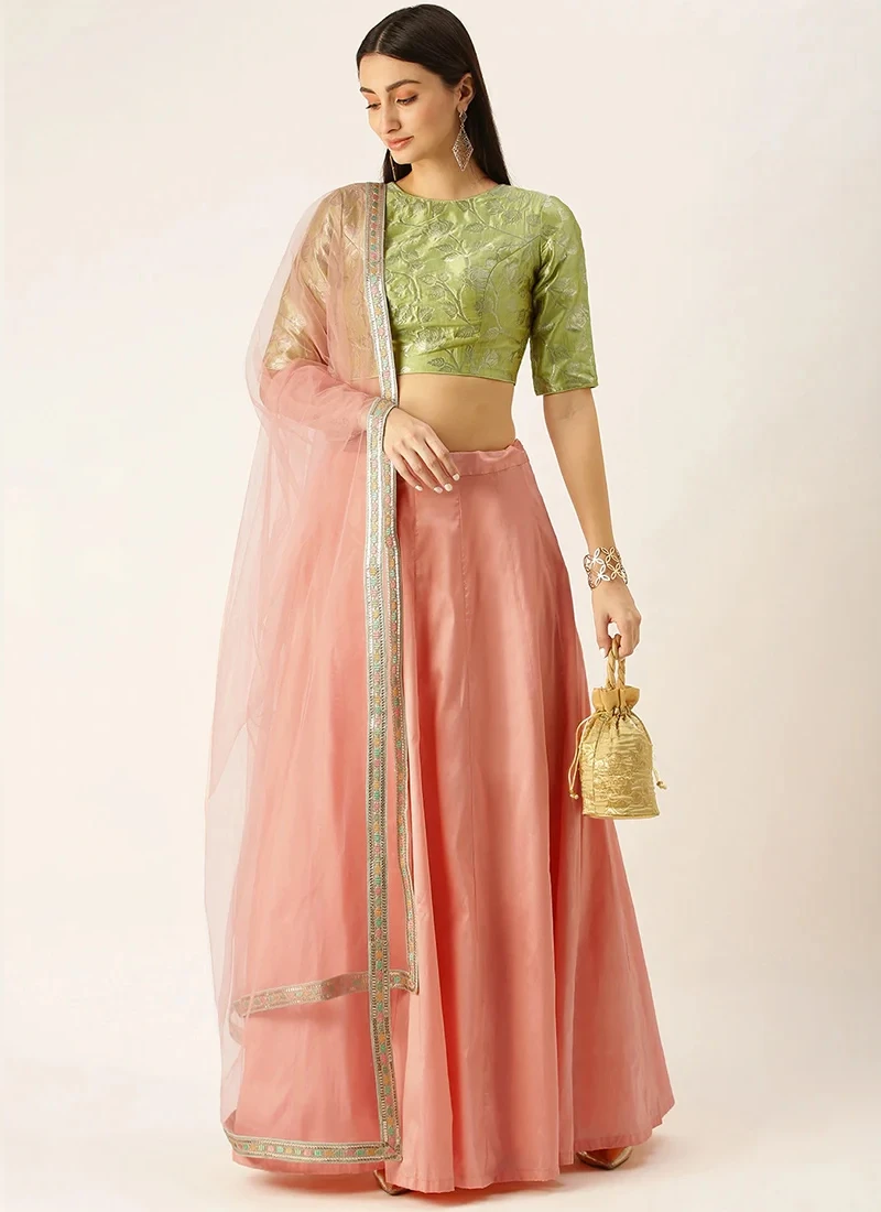 Teen Girls Green N Peach Taffeta Lehenga Festive Wear - Image 3