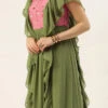Teen Girls Green N Rouge Pink Chinon Ruffles Gown Party Wear