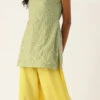 Teen Girls Green N Yellow Embroidered A Line Palazzo Suit Festive Wear