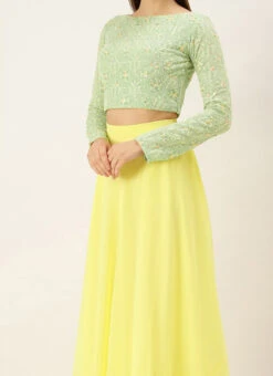Teen Girls Green N Yellow Embroidered Lehenga Set Wedding Wear