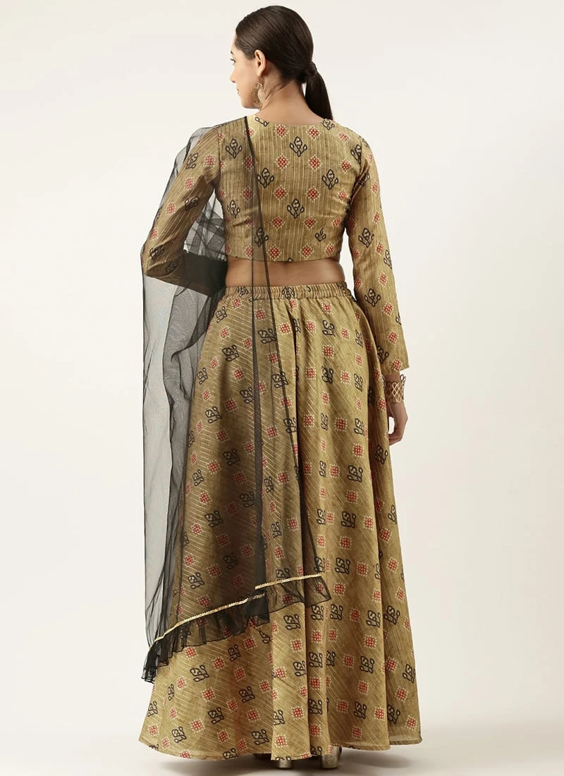 Teen Girls Green Printed Art Silk Lehenga Set Festive Wear - Image 4