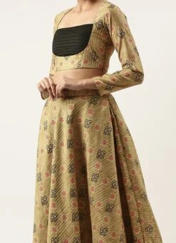 Teen Girls Green Printed Art Silk Lehenga Set Festive Wear