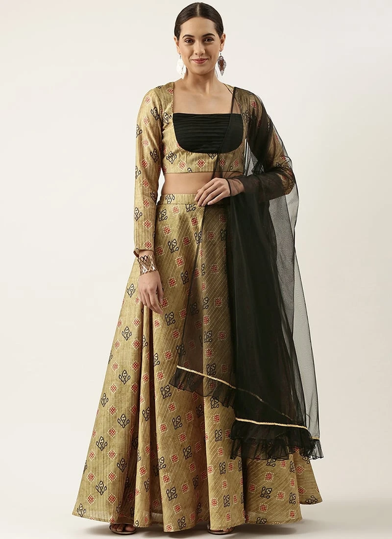 Teen Girls Green Printed Art Silk Lehenga Set Festive Wear - Image 3