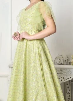 Teen Girls Green Sequins Embroidered Gown Festive Wear
