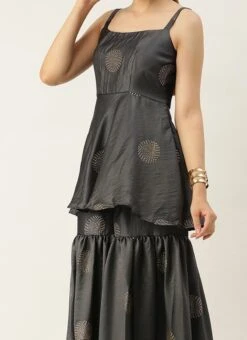 Teen Girls Grey Art Silk Foil Print Gharara Set Wedding Wear