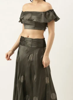 Teen Girls Grey Art Silk Foil Print Lehenga Set Festive Wear