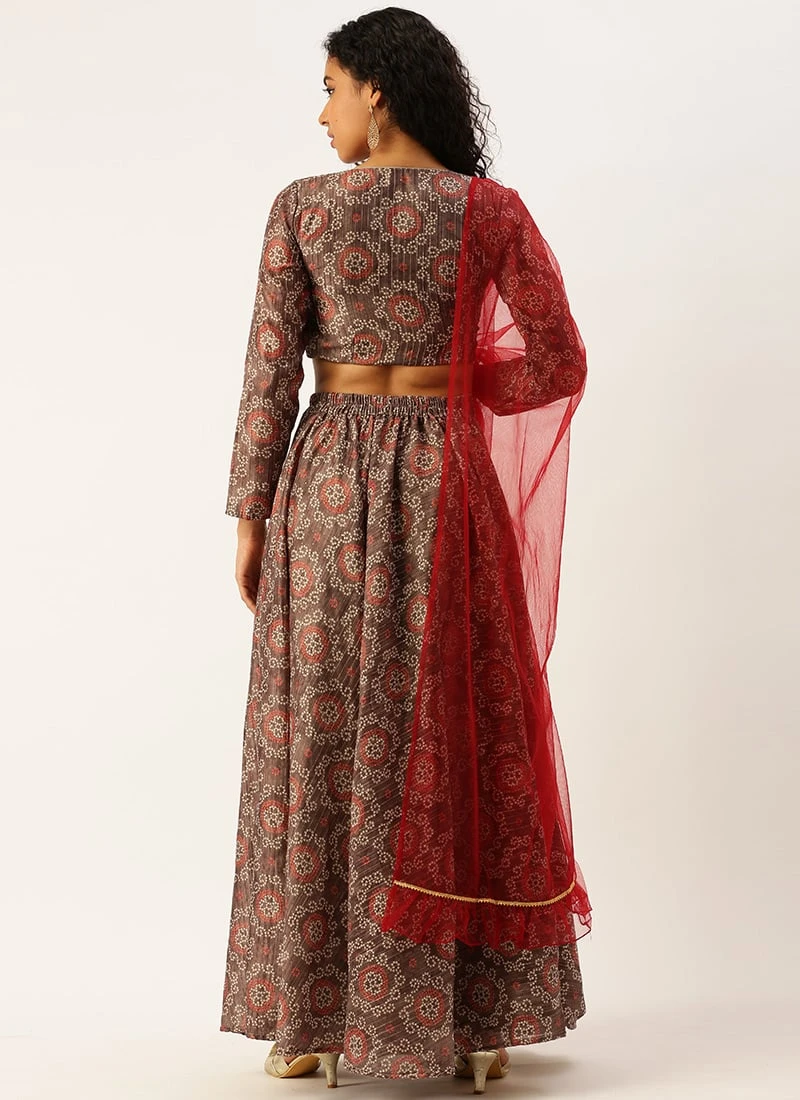 Teen Girls Grey Digital Print Art Silk Lehenga Set Festive Wear - Image 4