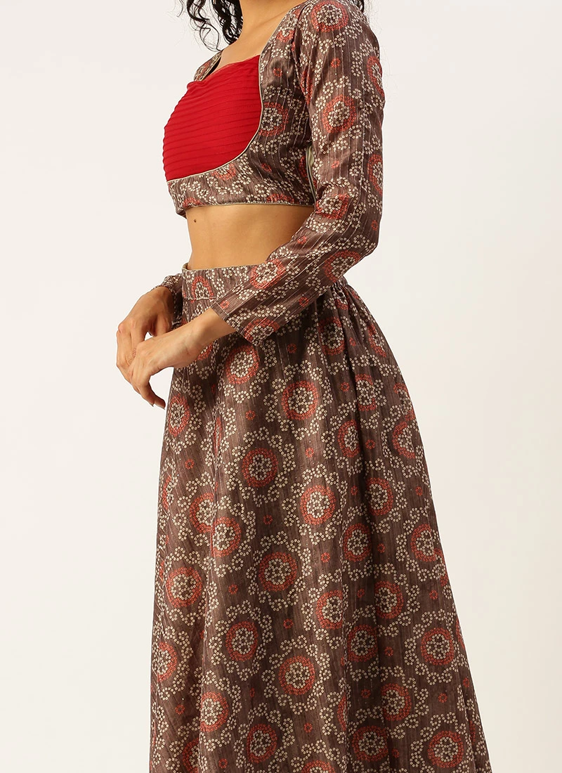 Teen Girls Grey Digital Print Art Silk Lehenga Set Festive Wear