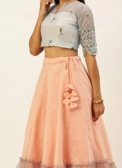 Teen Girls Grey Embroidered Peplum Lehenga Set Festive Wear