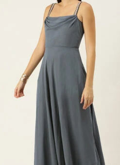 Teen Girls Grey Georgette Cowl Style Anarkali Suit Party Wear