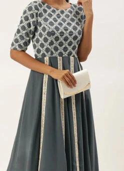 Teen Girls Grey Georgette Embroidered Kali Style G Festive Wear