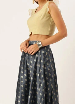 Teen Girls Grey N Beige Ruffled Arm Lehenga Set Festive Wear