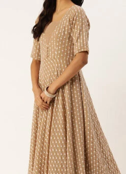 Teen Girls Light Peach Georgette Embroidered Sequins Gown Wedding Wear