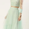 Teen Girls Light Sea Green Embroidered N Sky Blue Lehenga Set Wedding Wear
