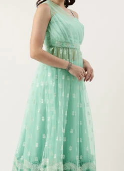 Teen Girls Light Sea Green Net Skirt Set Festive Wear