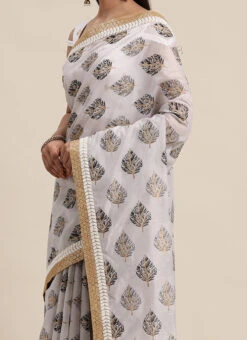 Teen Girls Lilac Hint Chanderi Saree N Embroidered Blouse Festive Wear