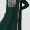 Teen Girls Long Choli Full Sleeve Green Georgette Lehenga Festive Wear