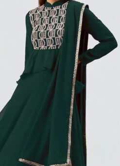 Teen Girls Long Choli Full Sleeve Green Georgette Lehenga Festive Wear