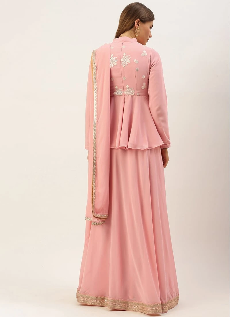 Teen Girls Long Choli Full Sleeve Pink Embroidered Lehenga Festive Wear - Image 4