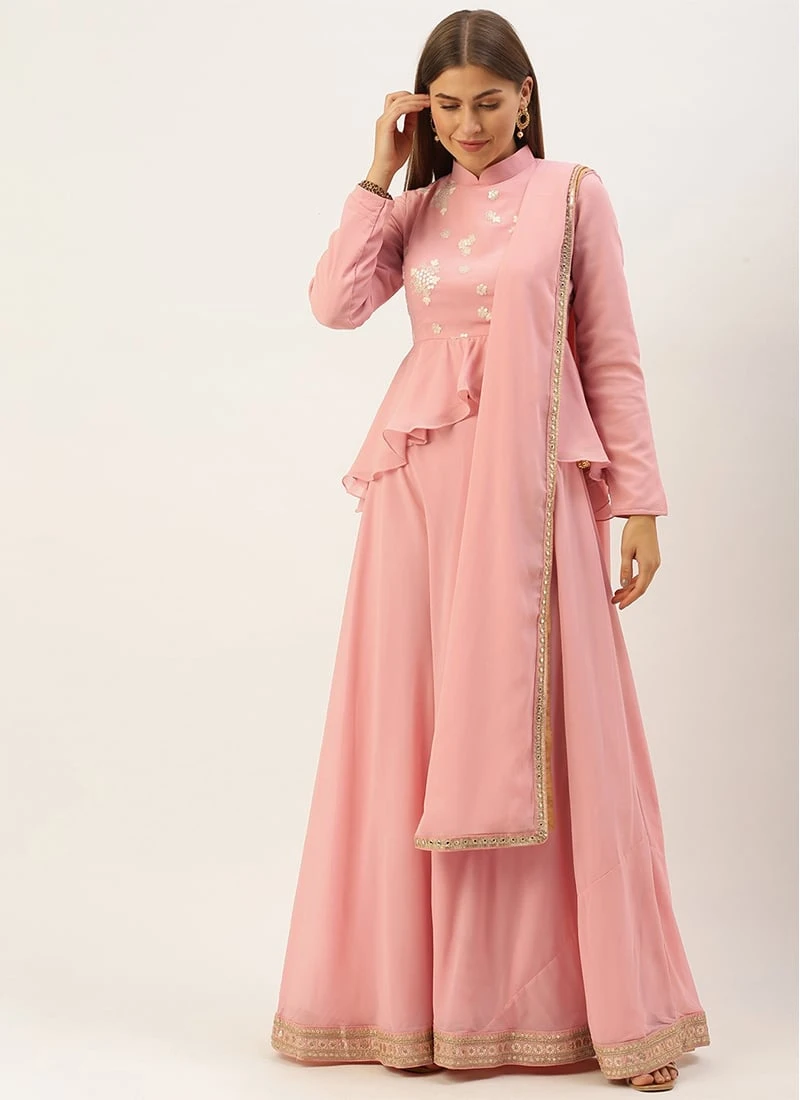 Teen Girls Long Choli Full Sleeve Pink Embroidered Lehenga Festive Wear - Image 3