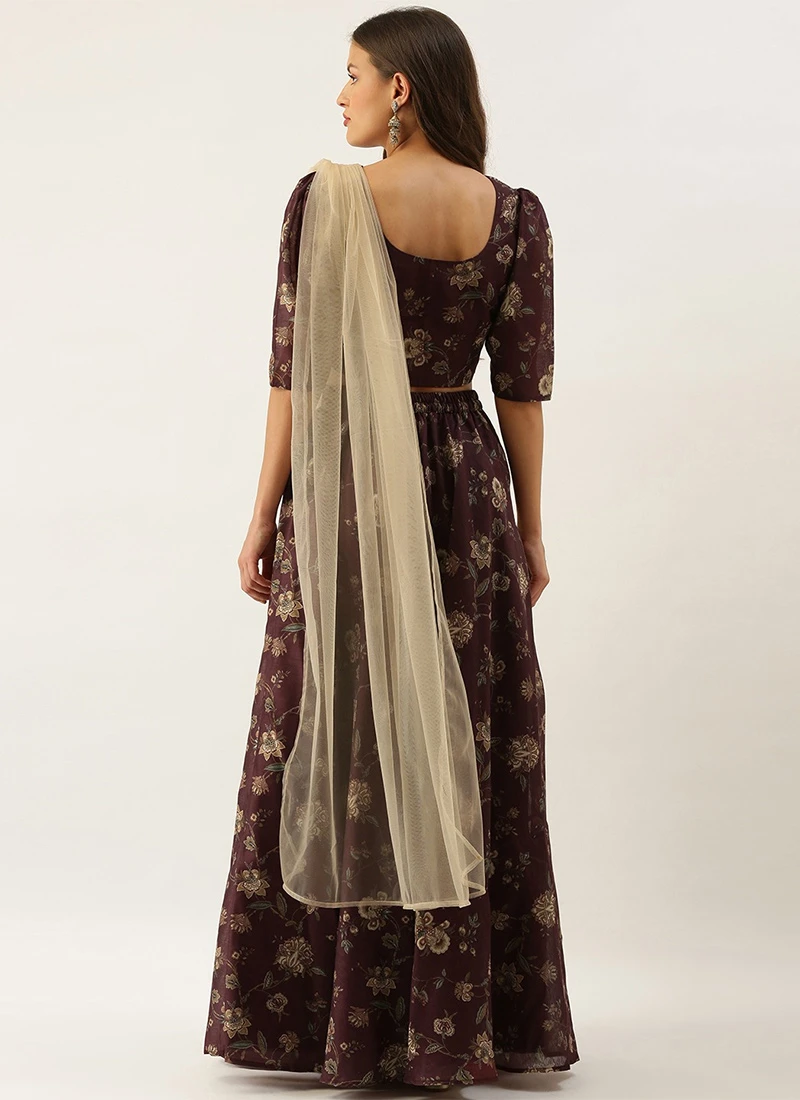 Teen Girls Maroon Digital Printed Indo Western Set Festive Wear - Image 4