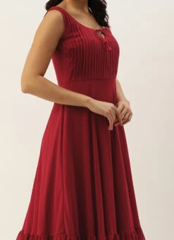 Teen Girls Maroon Embroidered Georgette Gown Festive Wear