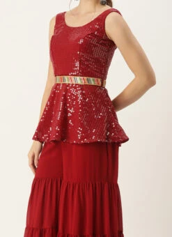 Teen Girls Maroon Embroidered Top N Palazzo Set Festive Wear