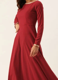 Teen Girls Maroon Floor Length Gown Festive Wear