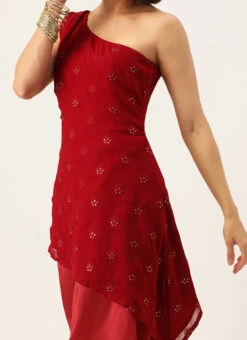 Teen Girls Maroon Georgette Embroidered Palazzo Set Festive Wear
