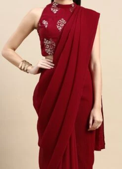 Teen Girls Maroon Georgette Half N Half Sari Festive Wear