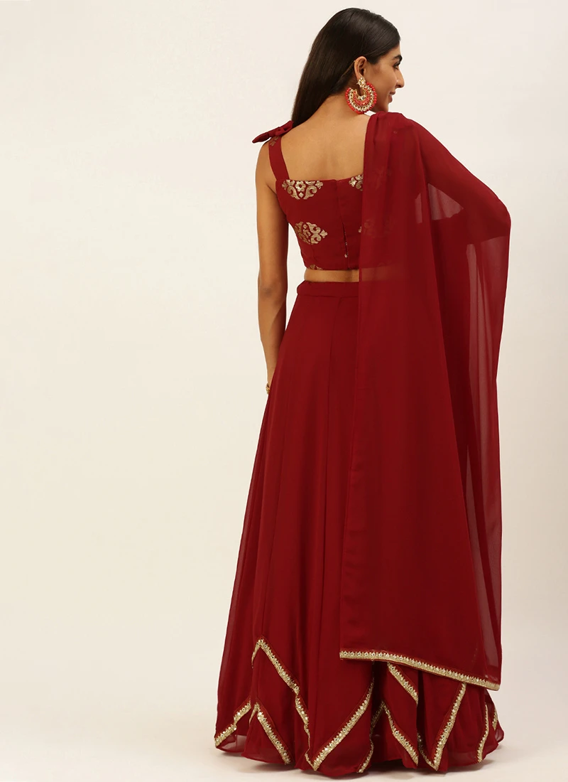 Teen Girls Green Georgette Sequins Kali Lehenga Party Wear - Image 4