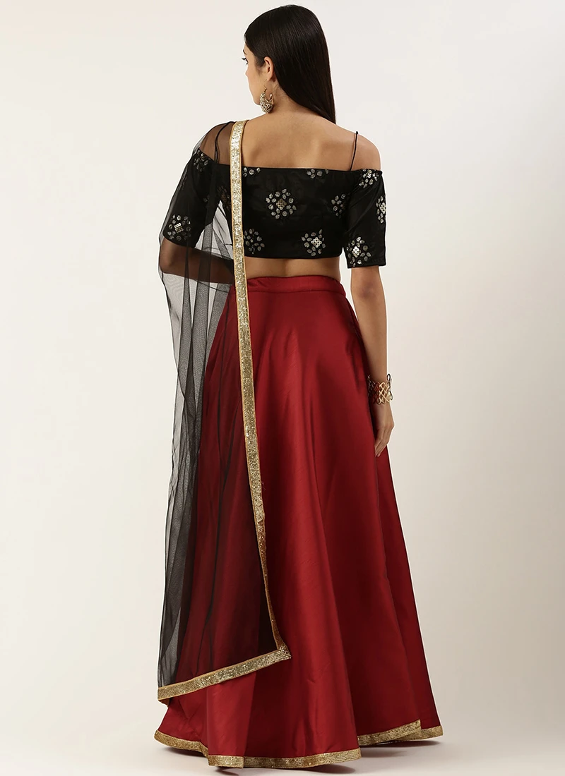 Teen Girls Maroon N Black Chinon Embroidered Lehenga Set Festive Wear - Image 4