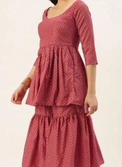 Teen Girls Maroon Nylon Jacquard Gharara Set Festive Wear