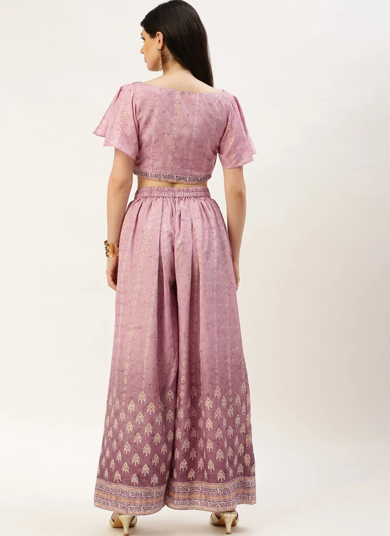 Teen Girls Mauve Art Silk Digital Printed Co Ords Set Party Wear - Image 4