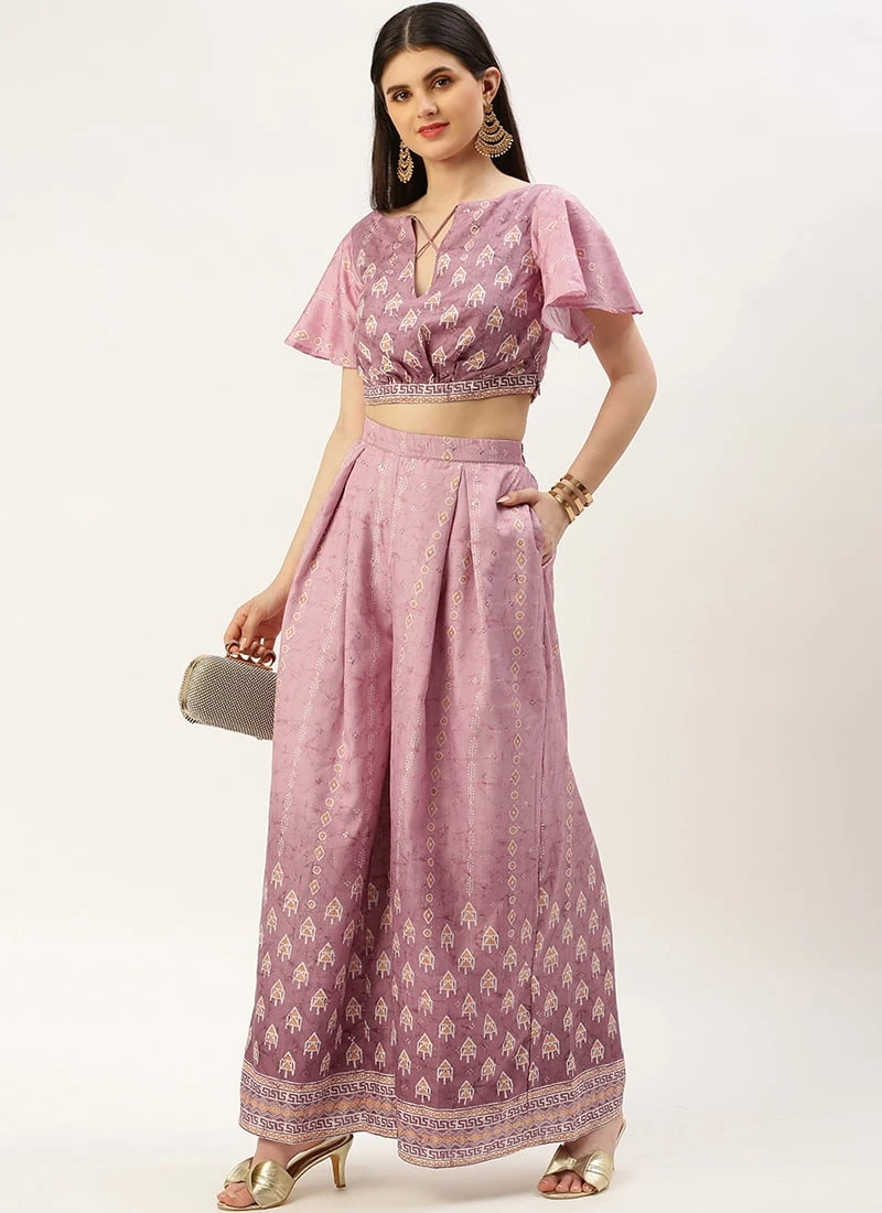 Teen Girls Mauve Art Silk Digital Printed Co Ords Set Party Wear - Image 3