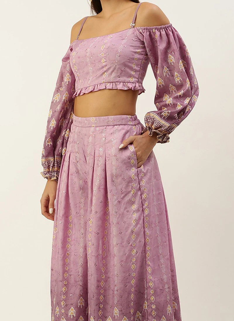 Teen Girls Mauve Art Silk Digital Printed Co Ords After Six Wear