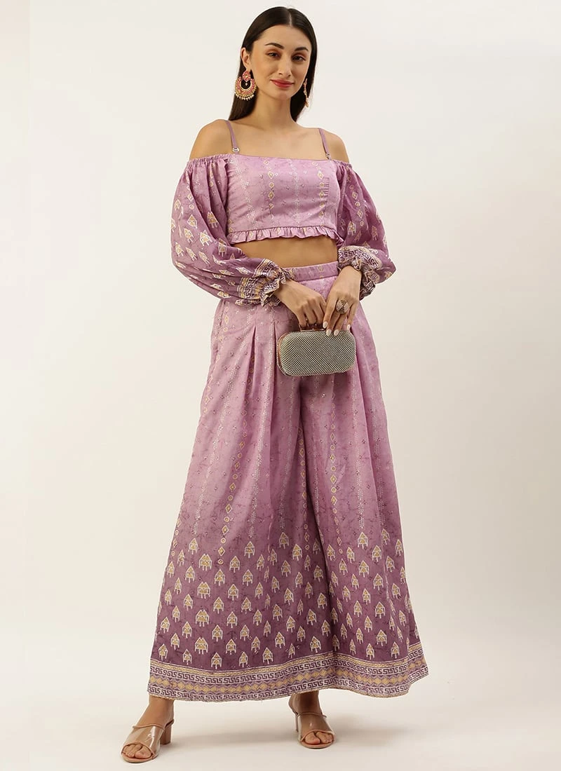 Teen Girls Mauve Art Silk Digital Printed Co Ords After Six Wear - Image 3