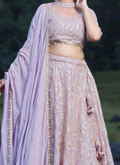 Teen Girls Mauve Embroidered Georgette Lehenga Wedding Wear