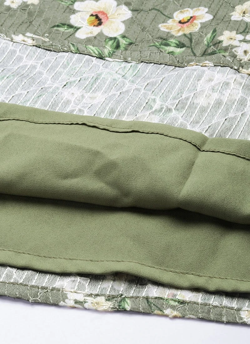 Teen Girls Mehndi Green Georgette Printed Palazzo Suit Festive Wear - Image 8