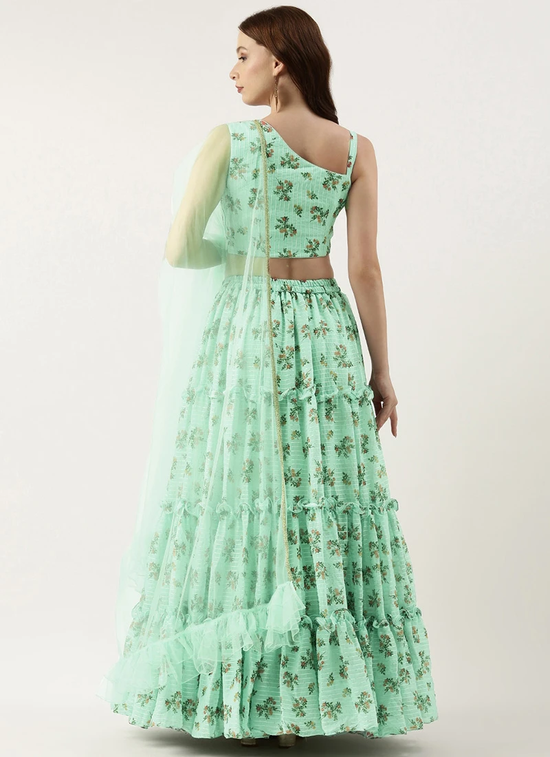 Teen Girls Mint Green Georgette Digital Printed Lehenga Party Wear - Image 4