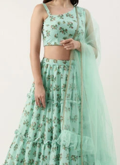 Teen Girls Mint Green Georgette Digital Printed Lehenga Party Wear