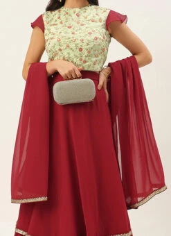 Teen Girls Mint Green N Maroon Embroidered Lehenga Set Party Wear