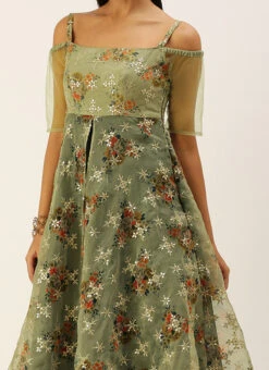 Teen Girls Mint Green Organza N Layered Style Gown Festive Wear